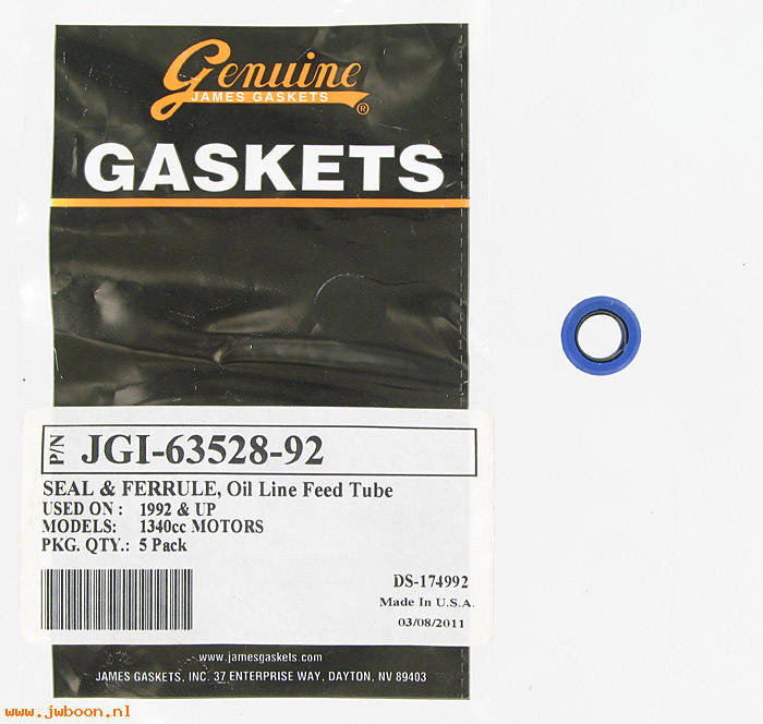 R  63528-92 (63528-92): Seal & ferrule, oil tube - James Gaskets-FLT, Softail, FXD 92-99