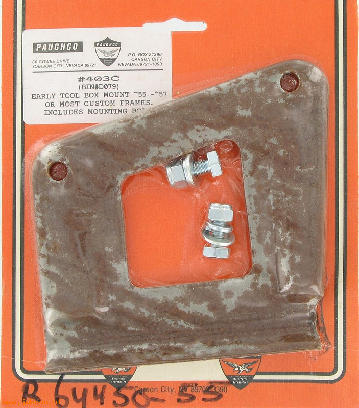 R  64450-55 (64450-55): Bracket, tool box mounting - FL '55-'57, Panhead, Hydra Glide