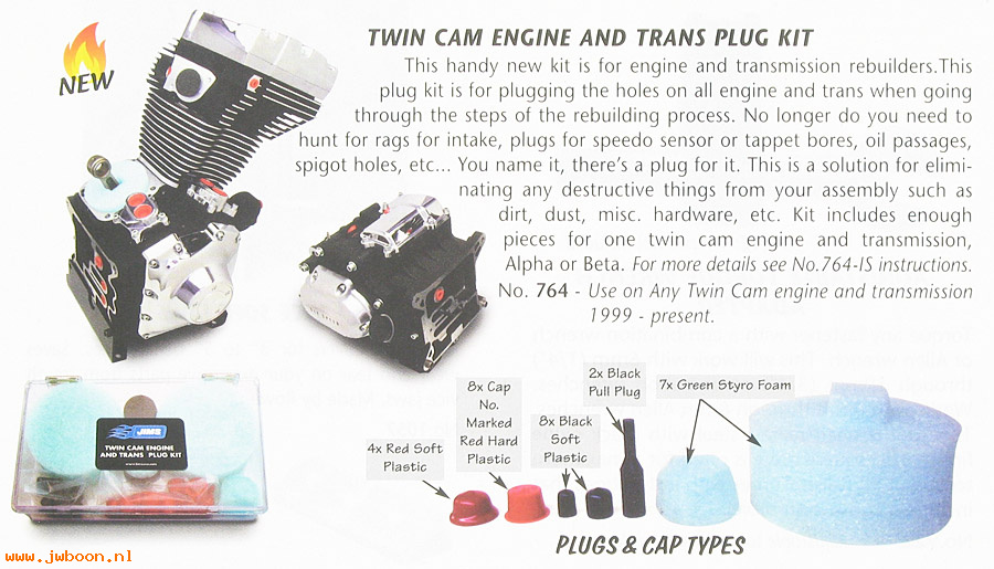R 764 (): Twin Cam engine and trans plug kit - JIMS Camarillo USA, in stock