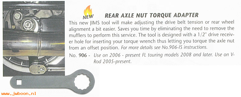R 906 (): Rear axle nut torque adapter - JIMS - Touring FL '05-  V-rod '05-