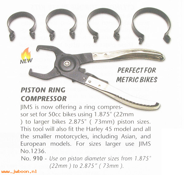 R 910 (): Piston ring compressor - sizes 1.875" to 2.875" - JIMS, in stock