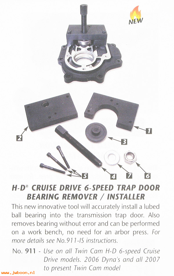 R 911 (): Twin Cam 6-Speed trap door bearing tool - JIMS USA, in stock