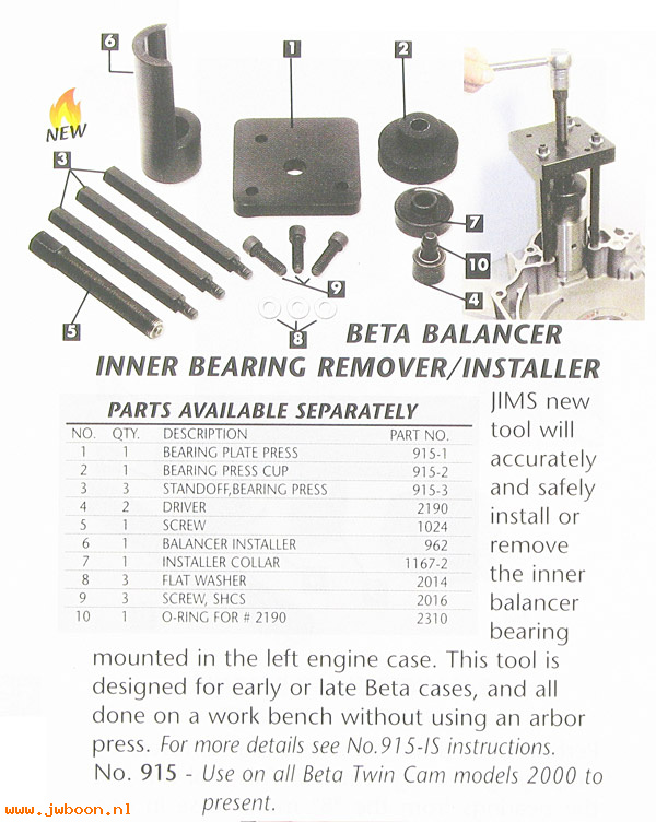 R 915 (): Twin Cam Beta balancer bearing tool - JIMS USA in stock - Softail