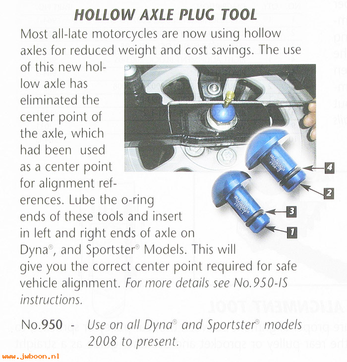 R 950 (): Hollow axle alignment tool-JIMS - FXD, Dyna, Sportster, XL '08-