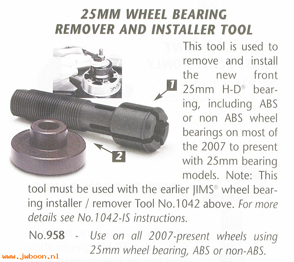 R 958 (): Wheel bearing puller/installer - JIMS Machining USA, in stock