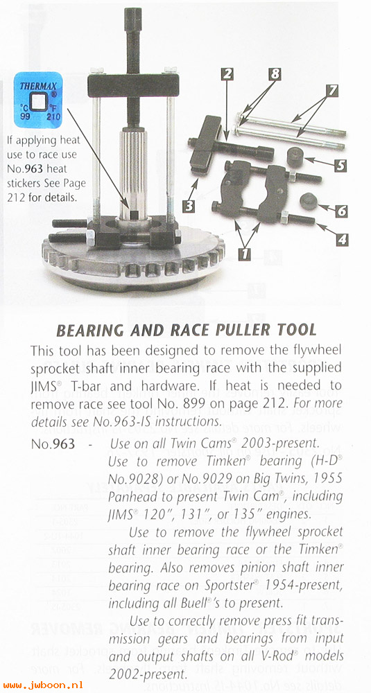 R 963 (): Sprocket shaft bearing puller - JIMS USA in stock - Twin Cam '03-
