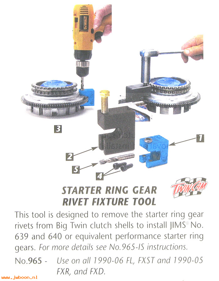 R 965 (): Starter ring gear rivet fixture-JIMS-Evo 1340cc, Twin Cam '90-'06