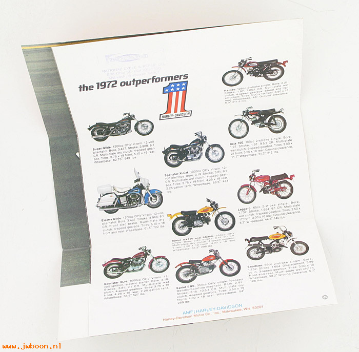  SB1972 (): Specifications brochure 1972 motorcycles - NOS