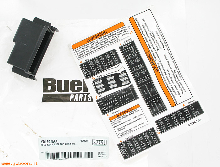  Y0160.5AA (Y0160.5AA): Fuse block top cover, w.labels / decals - NOS - Buell XB, 1125R